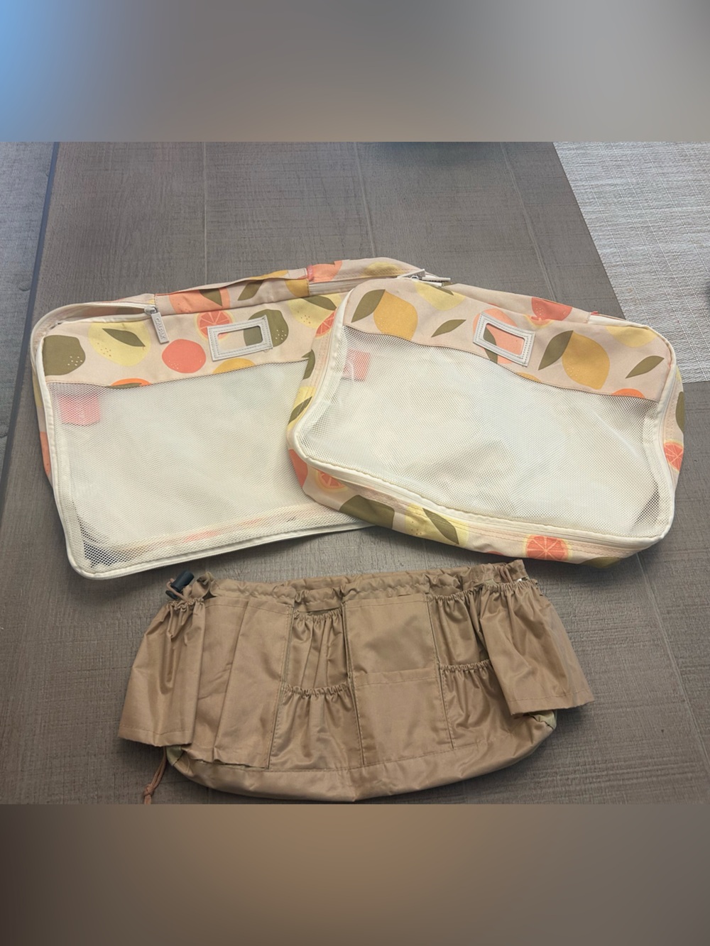 Calpak lemon & lime Pattern Packing Cubes and purse organizer